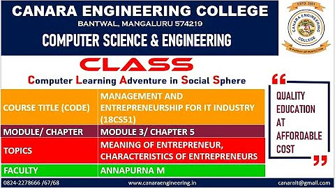 VTU ME (18CS51) MANAGEMENT & ENTREPRENEURSHIP [ENTREPRENEUR- FUNCTIONS & CHARACTERISTICS] (M3 L1)