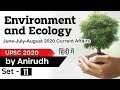 Environment & Ecology June July August 2020 Current Affairs for UPSC 2020 - Set 11 Hindi #UPSC #IAS