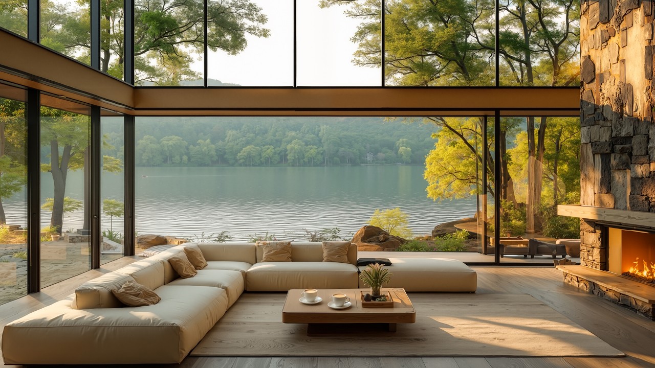 Relaxing Jazz Cabin Retreat | Lakeside Morning Music for Focus & Peace