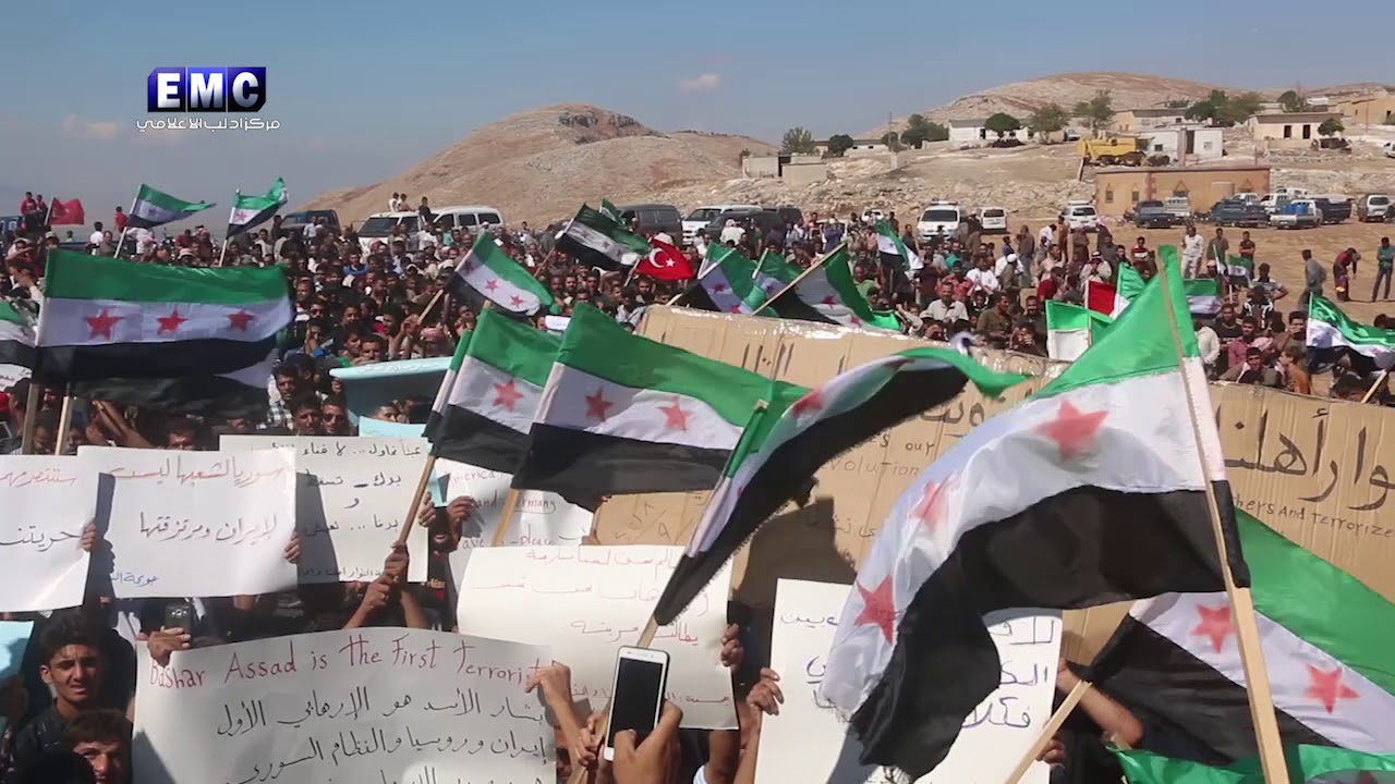 خروج مظاهرة حاشدة في قرية شير مغار قرب النقطة التركية بريف حماة الغربي إنتاج حقل ظهر