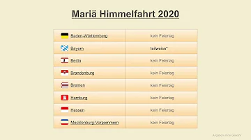 Wo ist Mariä Himmelfahrt ein Feiertag in Deutschland?