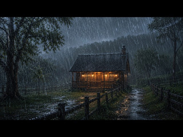 🌧️ Heavy Rain Sounds for Sleeping Instantly 😴 Powerful Rainstorm & Wind at Cozy Cabin (4K)