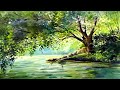 Tree over a Lake | Watercolor landscape painting