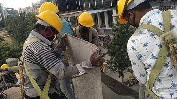 Construction on flyover bridge diaphragm concrete pouring on plumbing