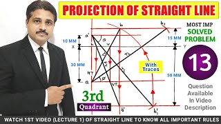 PROJECTION OF STRAIGHT LINE IN ENGINEERING DRAWING IN HINDI (SOLVED PROBLEM 13) @TIKLESACADEMY