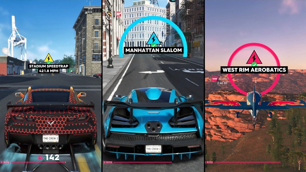 The Crew 2: Wacky Snow Ride Summit Skills - Stadium Speedtrap, Manhattan Slalom, West Rim Aerobatics