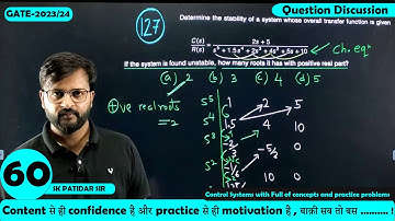 Lec 60 Question Discussion on RH Criteria || Control System || SK Patidar Sir || GATE-2023-24