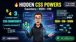 CSS Counters & Modern Units Mastery 🔥 REM, EM, VW, VMIN Explained with Projects | with code🔥