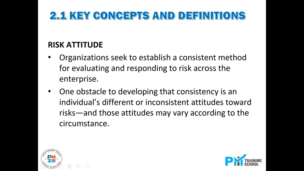 PMI RMP Jan 2023 Module 02 Topic 01 Session 02 Key Concepts   Risk Attitude Video 11 of 30