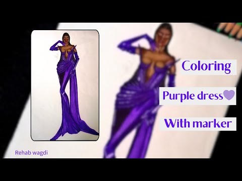 تعلم رسم فستان سهرة باللون البنفسجي سهل جدا للمبتدئين رسم فساتين رسم سهل