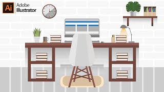 Adobe Illustrator CC Tutorial Flat Design - Modern Office Desk With Professional Style