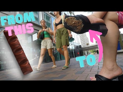 A chocolate bar crushed under my black mules while shopping (Public)