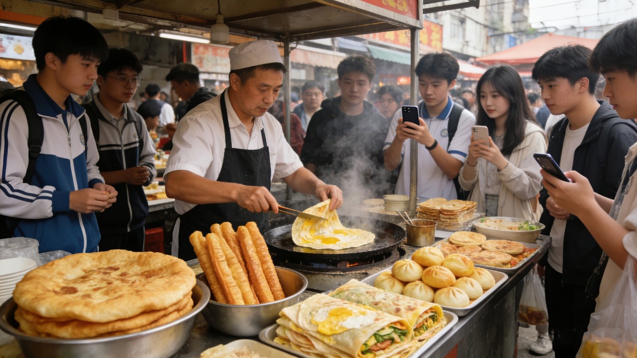 Самая известная в Шанхае улица с едой для завтраков против крупнейшего ночного рынка с едой!