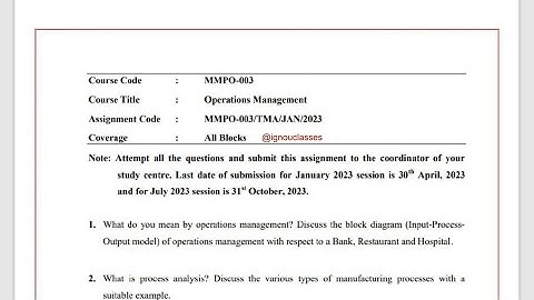 MMPO - 003 Solved Assignment Jan 2023 & July 2023 PDF | MBA | Operations Management