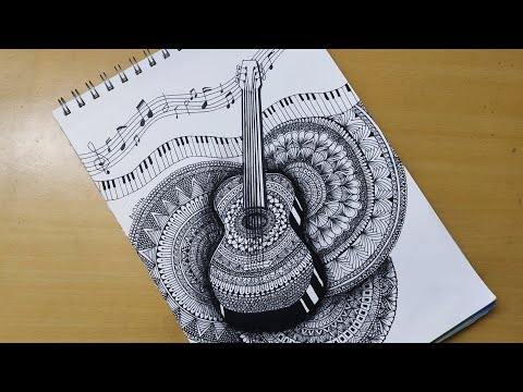 Hand Drawing Art Music Guitar Art Mandala Art Pen Drawing Art Design A4  Sheet