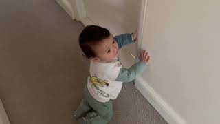 Liam having fun !! climbing stairs and playing with the mirror ♥️♥️