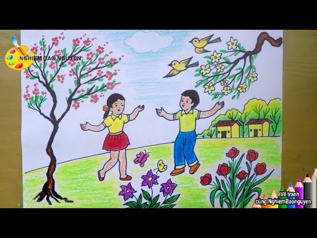 Vẽ tranh Mùa xuân của em/How to draw Spring season - YouTube