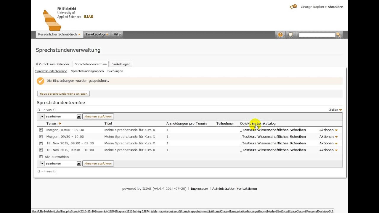 ILIAS 4.4 - Sprechstunden erstellen
