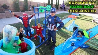 Superhero slime baff challenges | slip and slide | Deion's Playtime