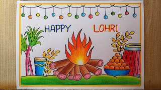 Lohri drawing easy| Happy Lohri Drawing| How to draw Lohri Festival Drawing step by step