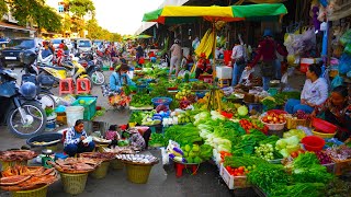 กิจกรรมอาหารสดและผู้คน @ ตลาดพระตะบอง อาหารข้างถนนของกัมพูชา