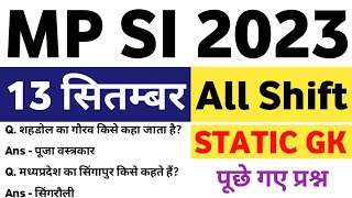 Mp Si 13 Sep All Shift Analysis 2023  Mpgk  Mp Sub Inspector Exam 2023  Static Gk