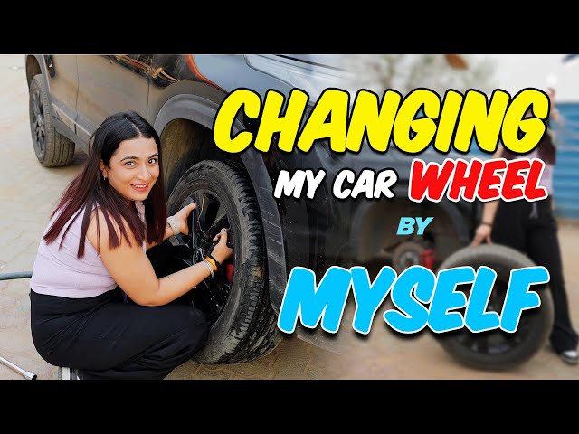 Changing My Car Wheel by MYSELF🛞DAY 7✅ 30 DAYS CHALLENGE🔥 - Kirti Mehra class=