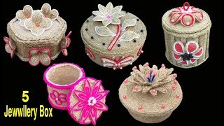 5 Beautiful Jute Rope Jewellery box || DIY New Jewelry Box Design Craft Ideas