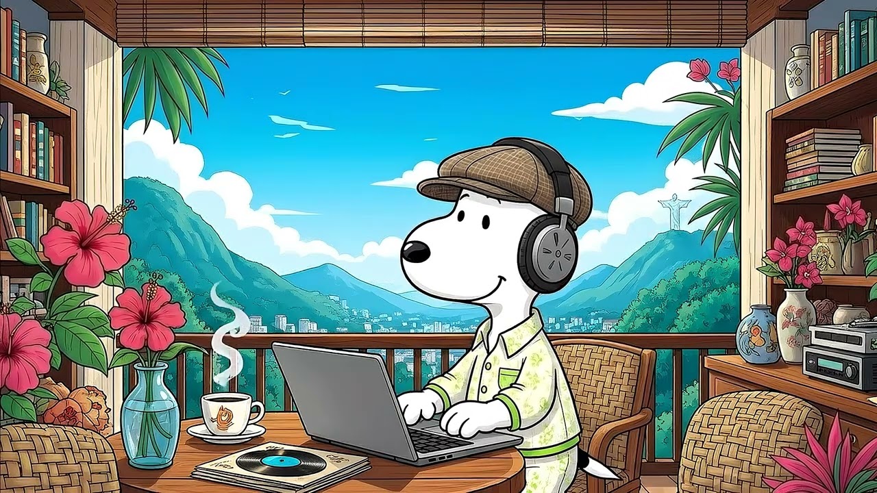 Spring Jazz & Bossa Nova for Study & Relax ☕ Snoopy's Brazil Cherry Blossom Coffee Shop