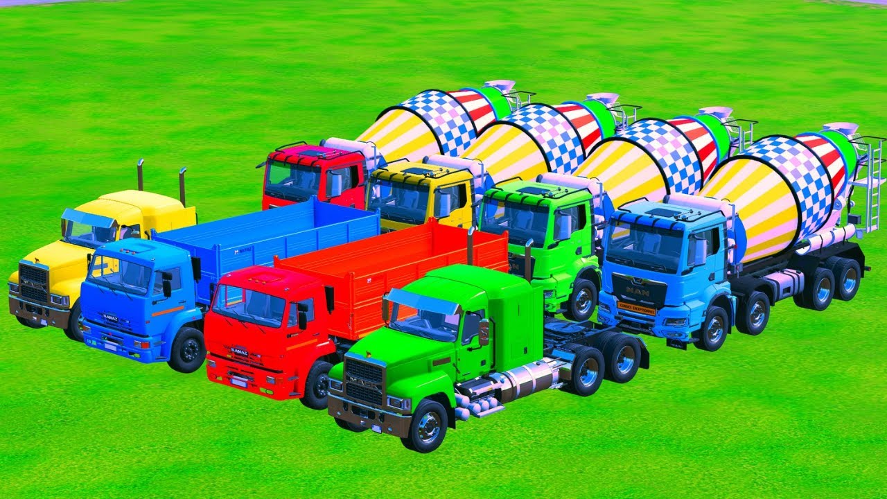LONG FLATBED TRAILER - Transporting Volvol Truck, All Colorful Mixer, Kamaz, Man And Volvo - FS 22