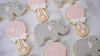 Baby Girl Elephant Baby Shower Decorated Sugar Cookie with Royal Icing