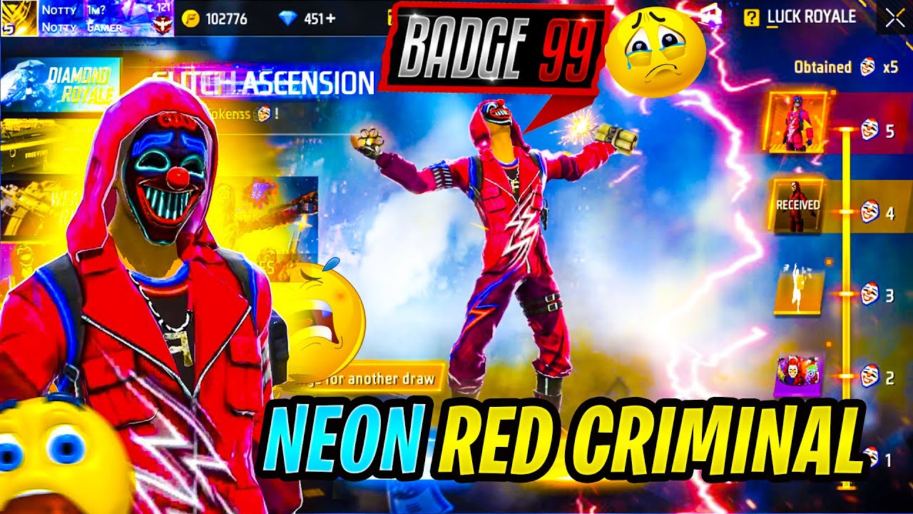 Badge 99 Bhai  LoL ho Gaya😱 Red Criminal is Back I Neon Red Criminal Bundle kaise milega 😱