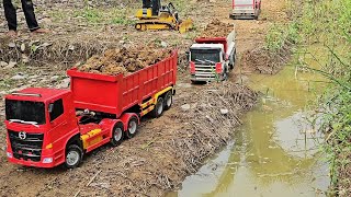 RC Heavy Equipment: Excavator, Bulldozer, and Dump Trucks Working