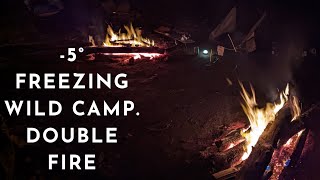 -5℃ Freezing English Winter Woodland Camp | Double Fire |