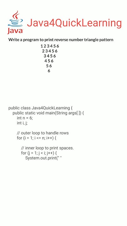 Program to print reverse number triangle pattern in java || Placement ...