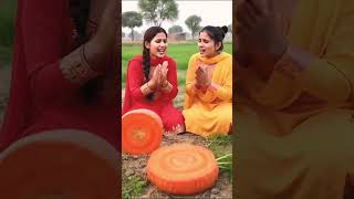 Tiny Punjabi Women vs Giant Gajar 😄 | Desi Chulha Cooking #shorts #viral