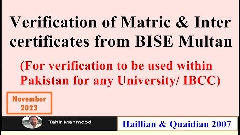 Verification/Attestation of Matric & Inter Certificates from BISE Multan for Use within Pakistan