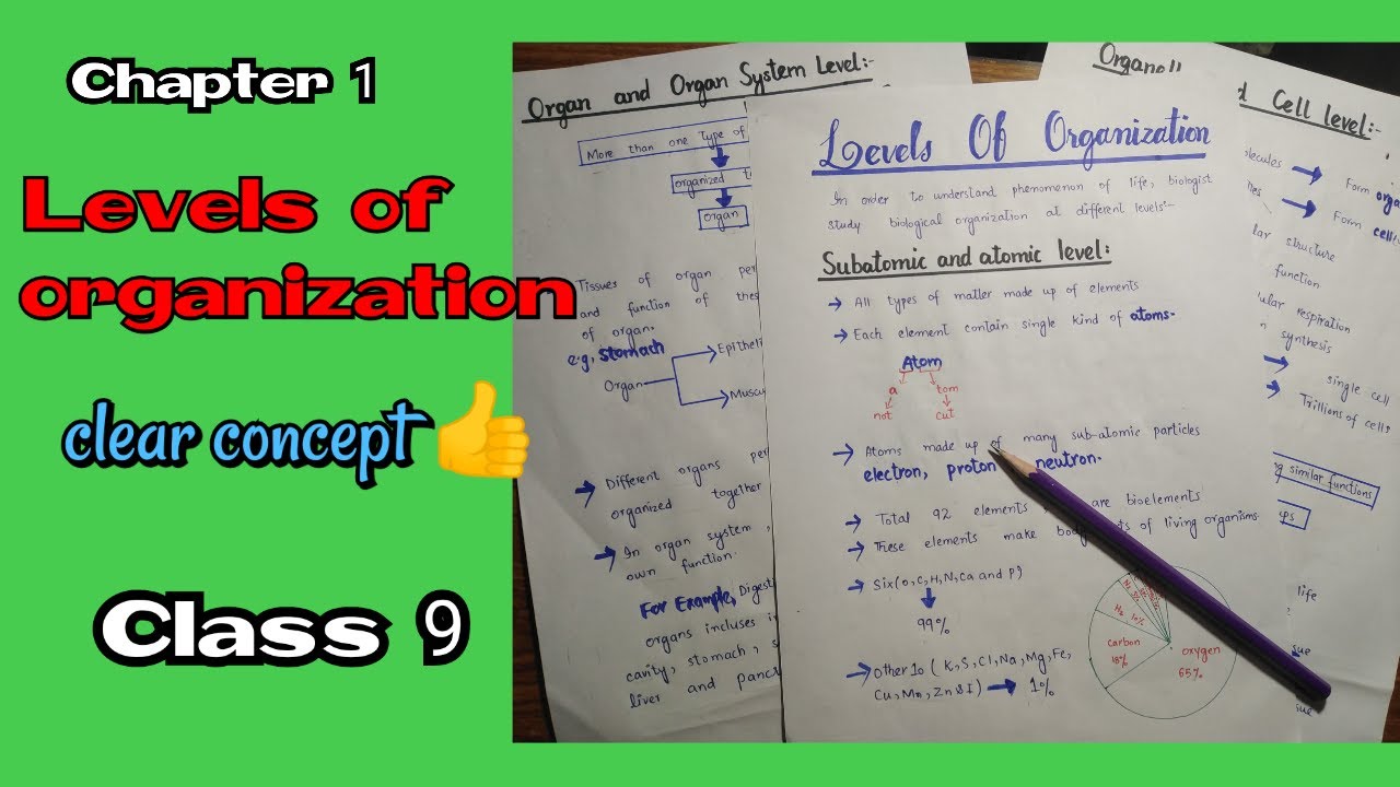 Levels of organization, chapter 1, Introduction to Biology || class 9