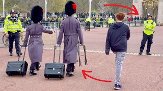 Lad Pushes His Luck With Guard Outside Buckingham Palace - Officer Not Impressed
