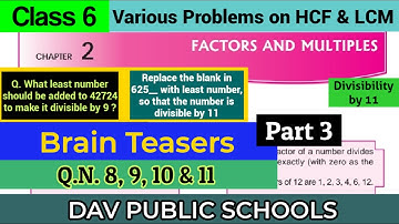 DAV class 6 maths chapter 2 Brain Teasers Q.N. 8, 9, 10 & 11