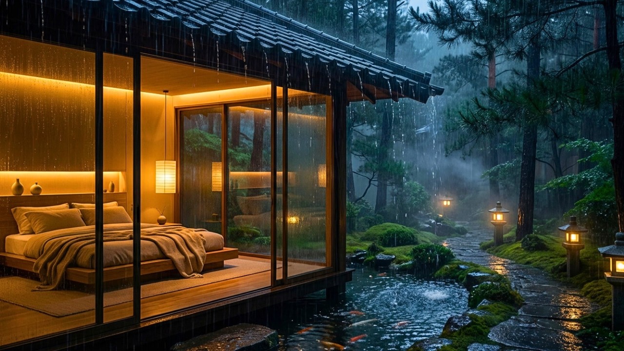 Gentle Rain in Luxury Cabin 🌧️ Night Forest Sounds for Deep Sleep, Anxiety, Insomnia & Stress Relief