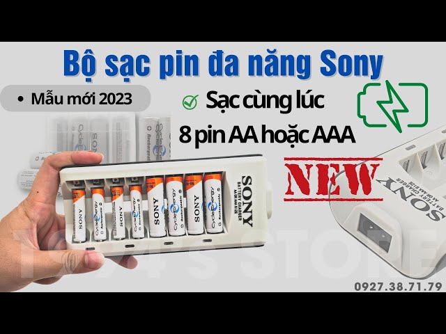 Bộ Sạc cùng lúc 8 Pin AA, AAA Sony, sạc nhanh, tự ngắt khi đầy Sạc được nhiều loại pin sạc khác nhau