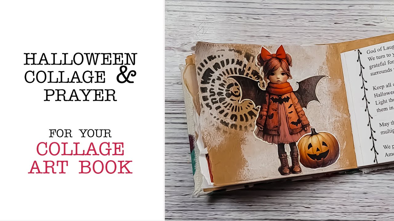 КОЛЛАЖ НА ХЭЛЛОУИН в небольшой книге по коллажу — давайте используем трафареты ATC размером 3 x 4...