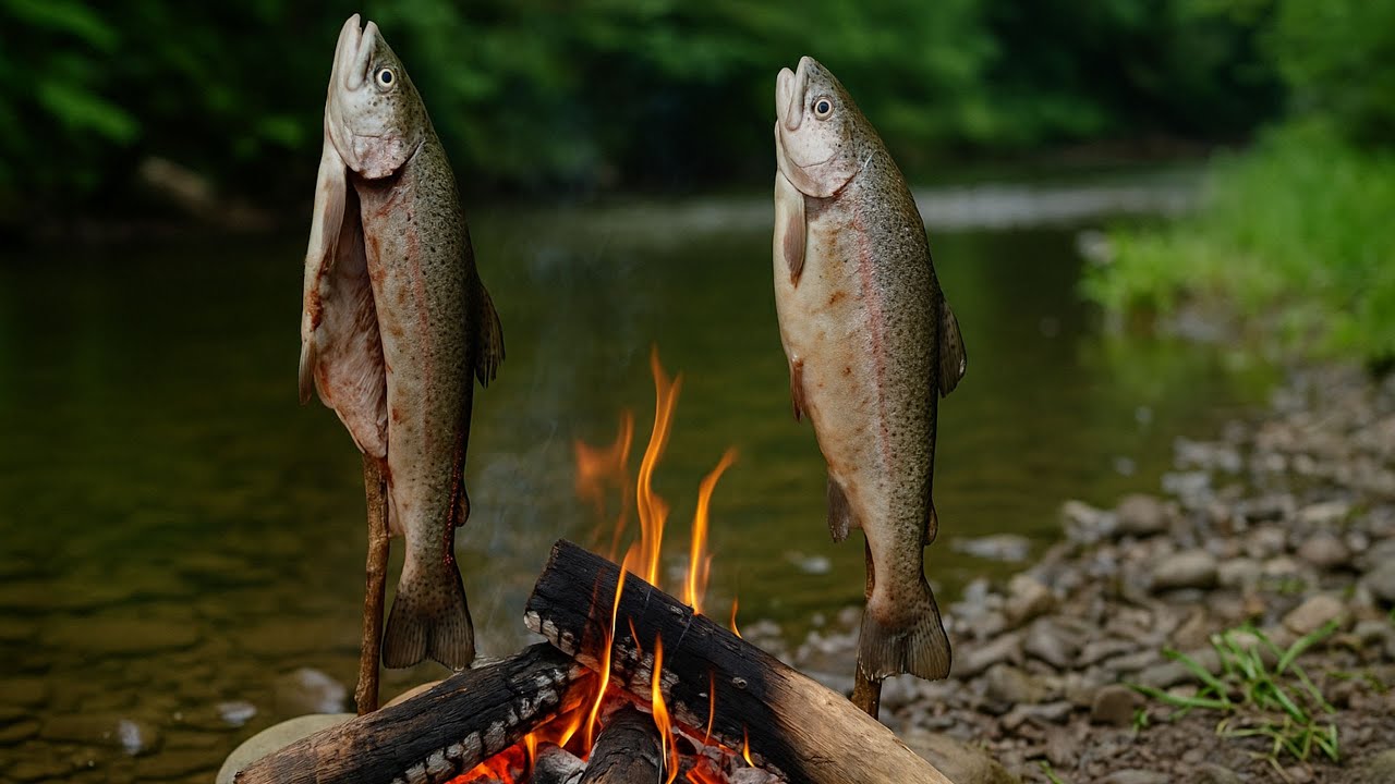 Соковита Форель На Відкритому Вогні. Готую На Природі. Без слів.