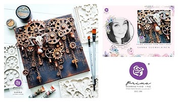 Creating 3D Effects with Moulds - FALLING GEARS - Mixed Media Canvas  by Sanna Suomalainen