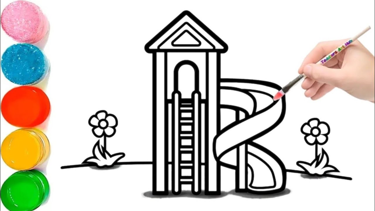 How to Draw A Playground With Slide And Swing | Easy Playground Drawing ...