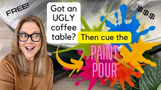 How To Do A Paint Pour Table Top | Save An UGLY Coffee Table | Stunning Statement Piece