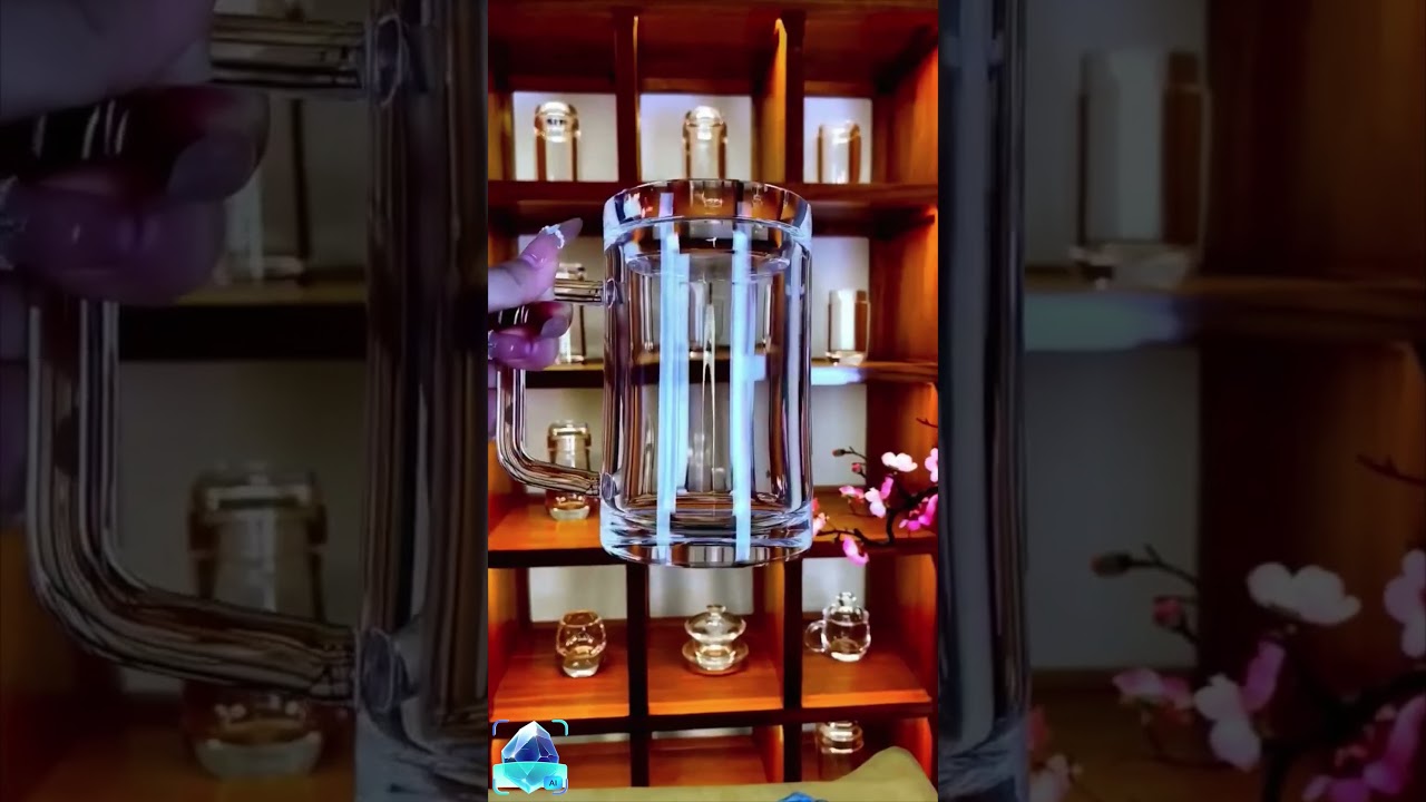 The process of making a cup from clear glass stone. 