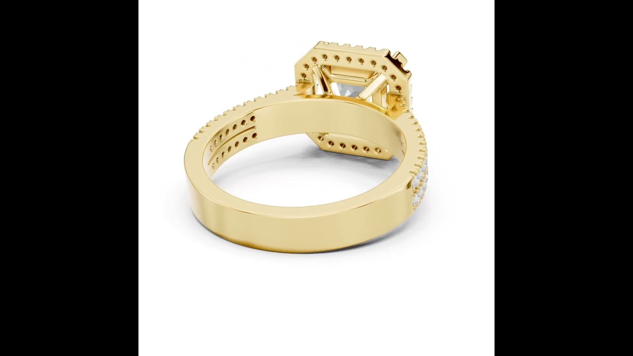 Asscher Cut Halo with Double Pave Diamond Ring