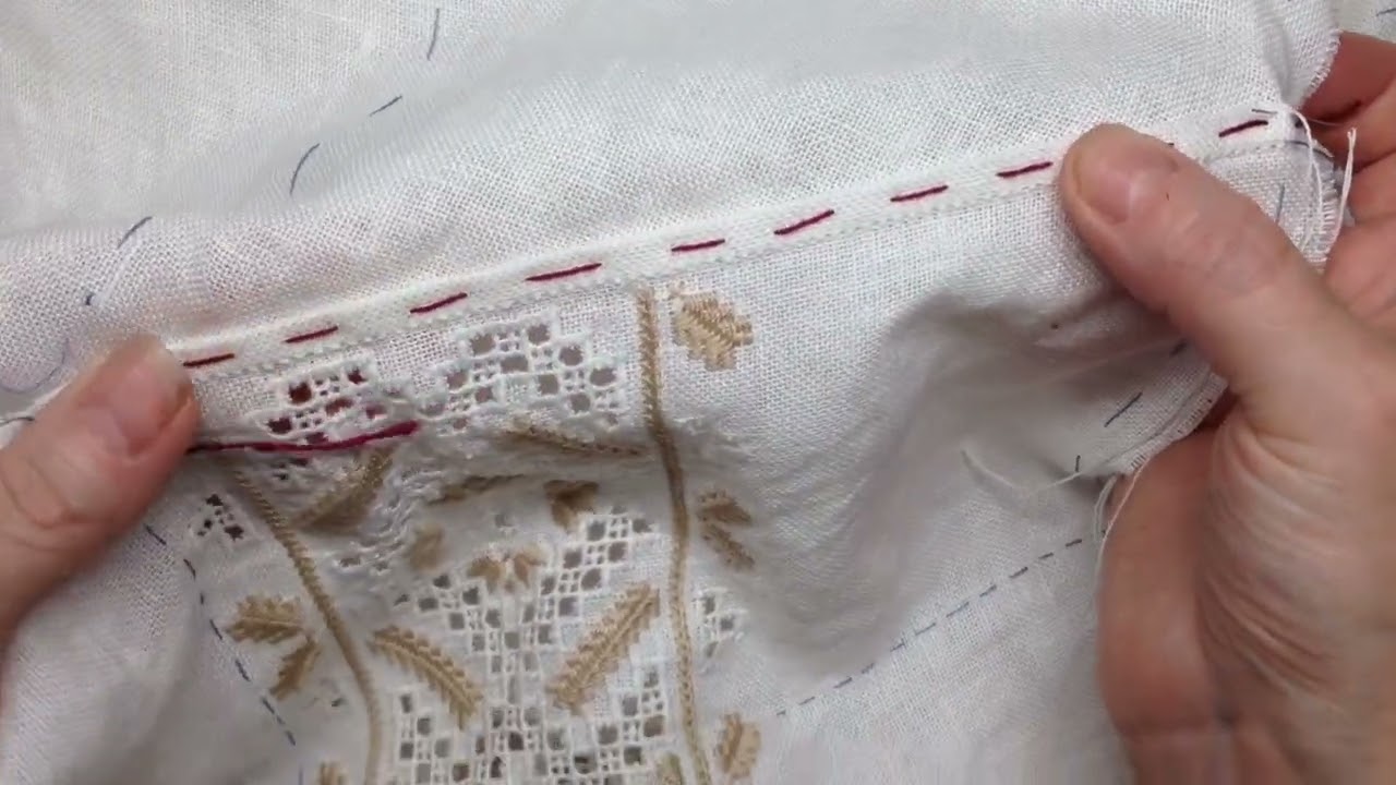 Пришивання уставок до станка та пазушний розріз зубцюванням у переяславській сорочці, червень 2025